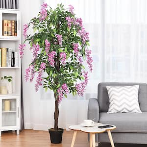 6 ft. Green and Purple Indoor Outdoor Decorative Artificial Wisteria Tree Plant in Pot, Other Faux Fake Tree Plant