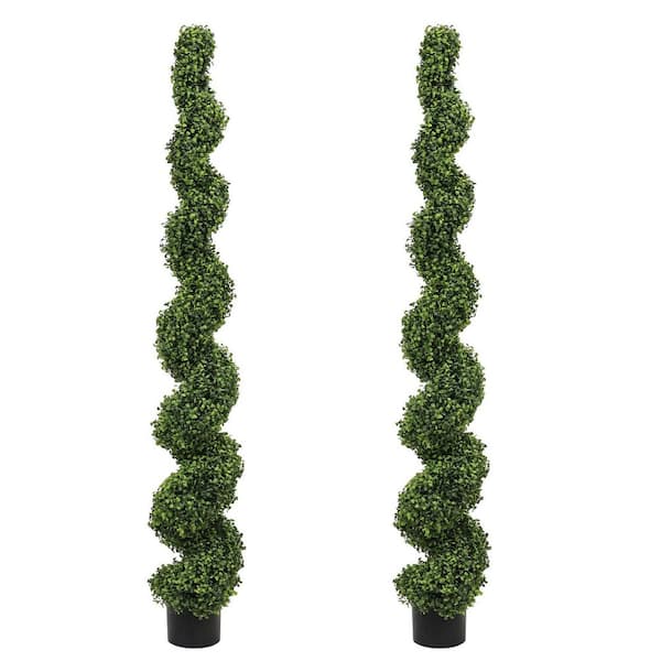 Delwyn 6 ft. Tall Artificial Spiral Topiary Trees Boxwood in Pot for Indoor and Outdoor Use (Set of 2)