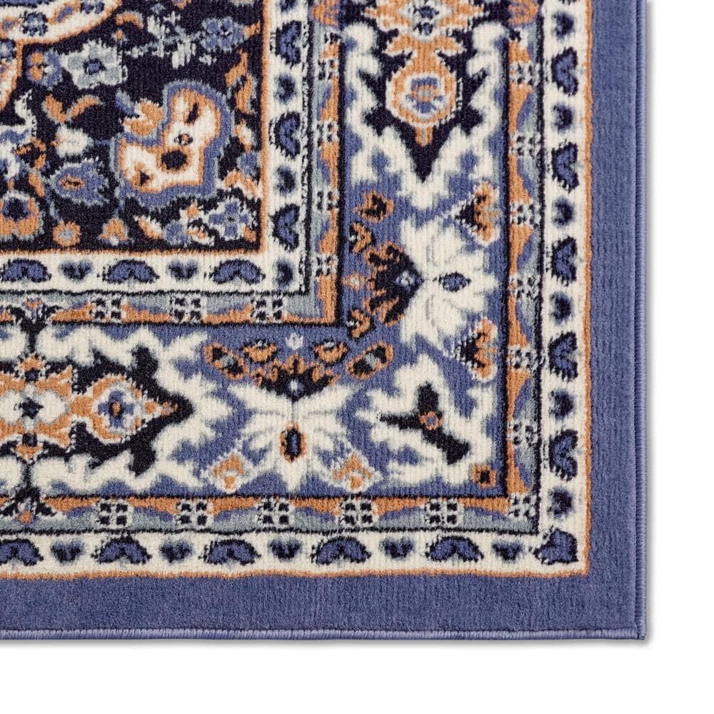Country Blue and Brown Traditional Medallion Area Rug