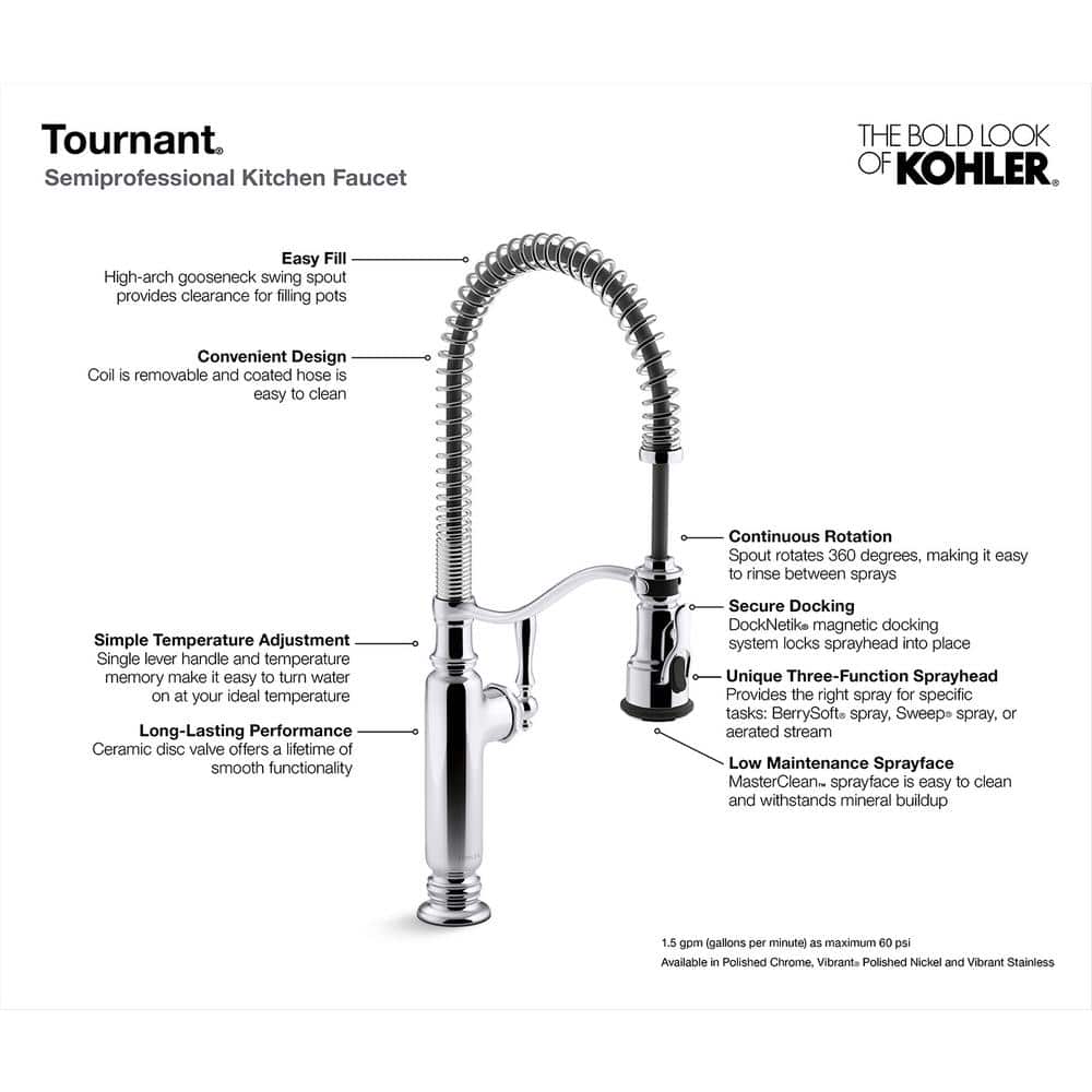 Polished Chrome Semi-Professional Kitchen Faucet with Pull-Out Spray