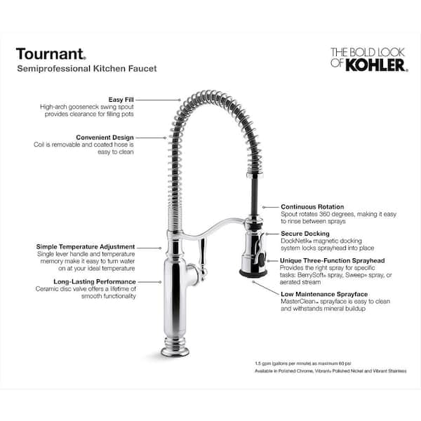 Kohler K 77515 Sn Tournant Kitchen Faucet Vibrant Polished Nickel