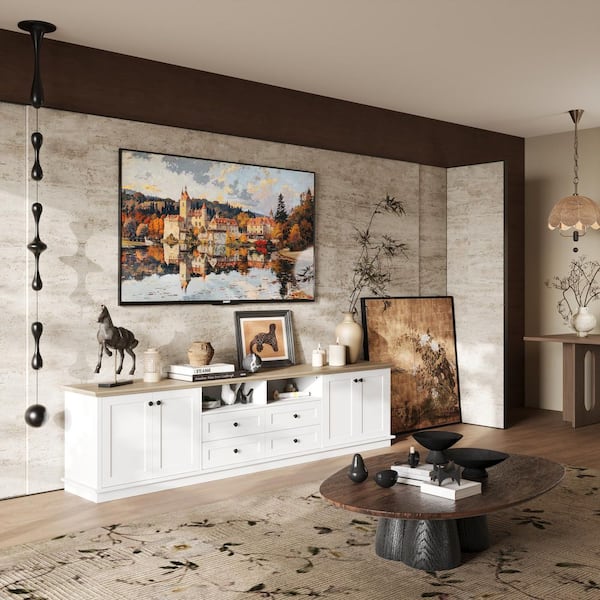 FUFU&GAGA White Wood TV Stand Entertainment Center Fits TV's up to