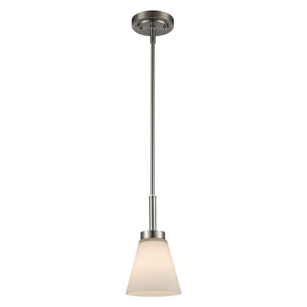 Bel Air Lighting Fifer 1-Light Brushed Nickel Mini Pendant Light Fixture with Frosted Glass