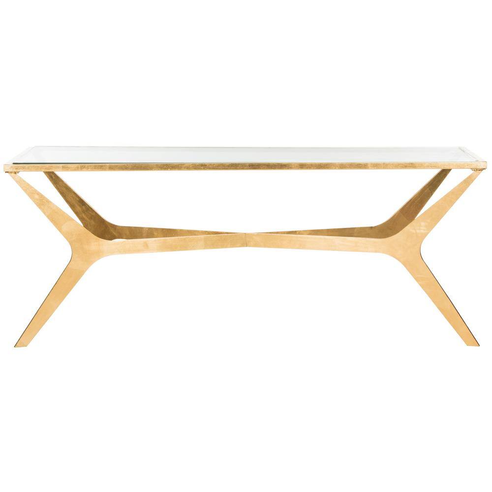 Oslo Inspired 51'' Gold Leaf and Clear Glass Rectangular Coffee Table