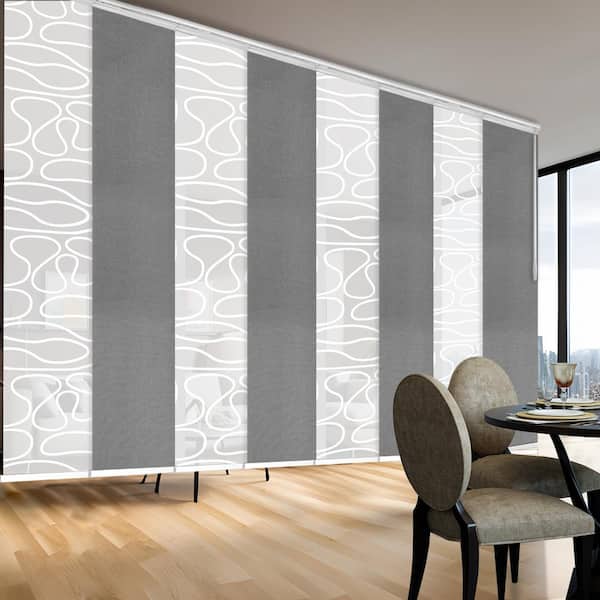 EMOH Storm Swirl 130 in. - 175 in. W x 94 in. L Adjustable 8- Panel White Double Rail Panel Track with 23.5 in. Slates