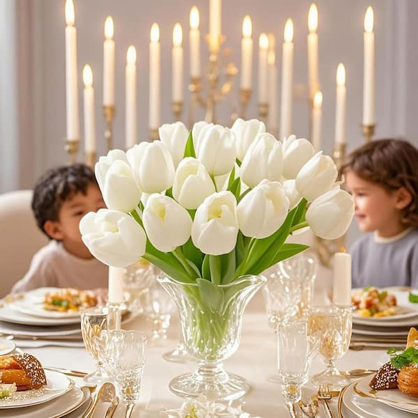 Afoxsos 3.93 in. H 20 Pieces White Artificial Tulips for Home