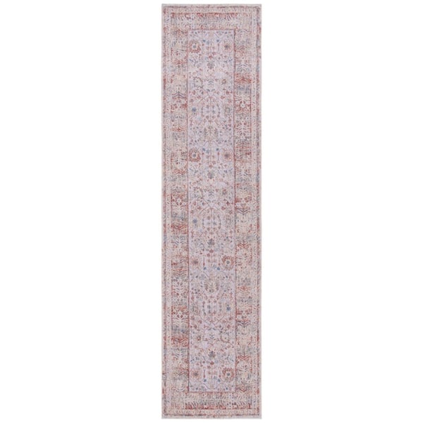 Hellenic 3 ft. x 13 ft. Ivory/Rust Border Distressed Runner Rug