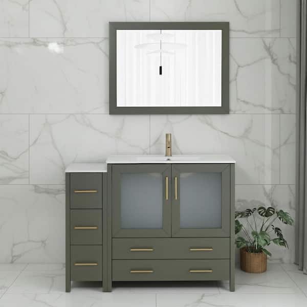 48 in. W x 18 in. D x 36 in. H Vintage Green Bath Vanity with White Ceramic Top and Mirror