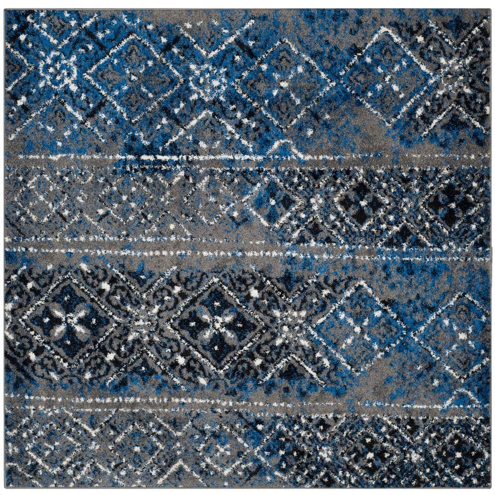 Silver and Multi 4' Square Synthetic Area Rug
