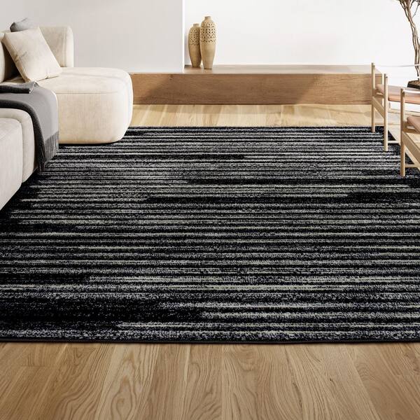 JONATHAN Y Khalil Modern Berber Stripe Black/Cream 5 ft. x 8 ft