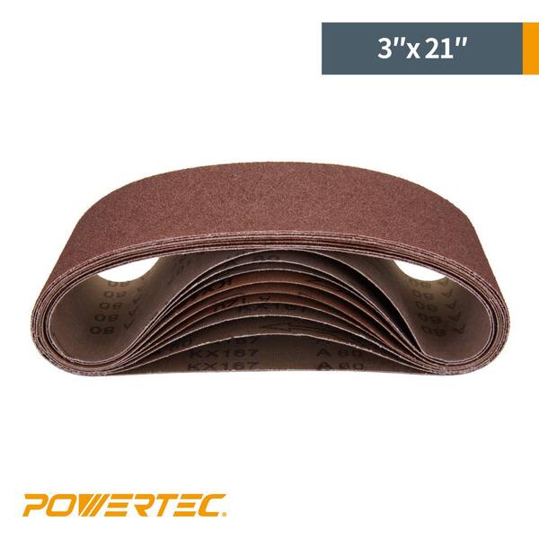 Powertec 3x21 inch 80 Grit Aluminum Oxide 10 Pack Sanding Sandpaper Sander Belt 