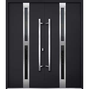 1755 72 in. x 80 in. Right-hand/Inswing Tinted Glass Black Enamel Steel Prehung Front Door with Hardware