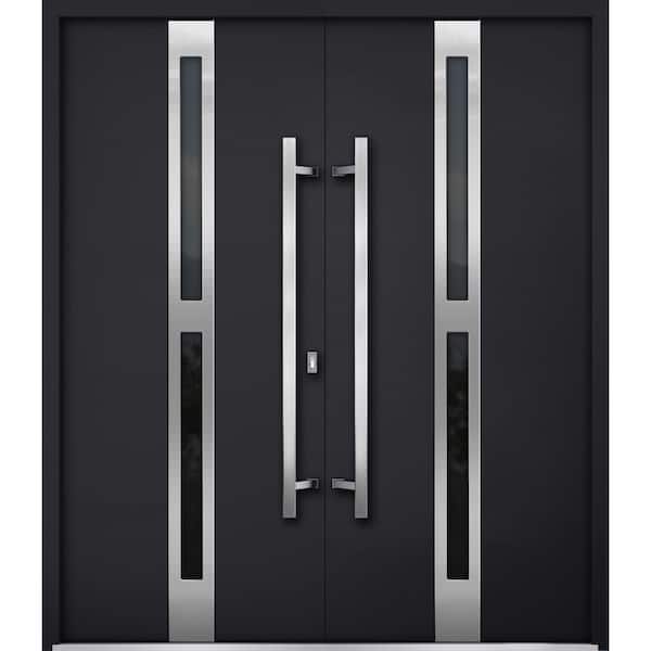 VDOMDOORS 1755 72 in. x 80 in. Right-hand/Inswing Tinted Glass Black Enamel Steel Prehung Front Door with Hardware