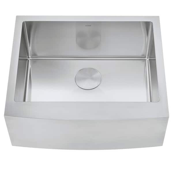 ZUHNE Prato 24 in. Single Bowl Farmhouse Curved Apron Front Stainless Steel Kitchen Sink 16-Gauge