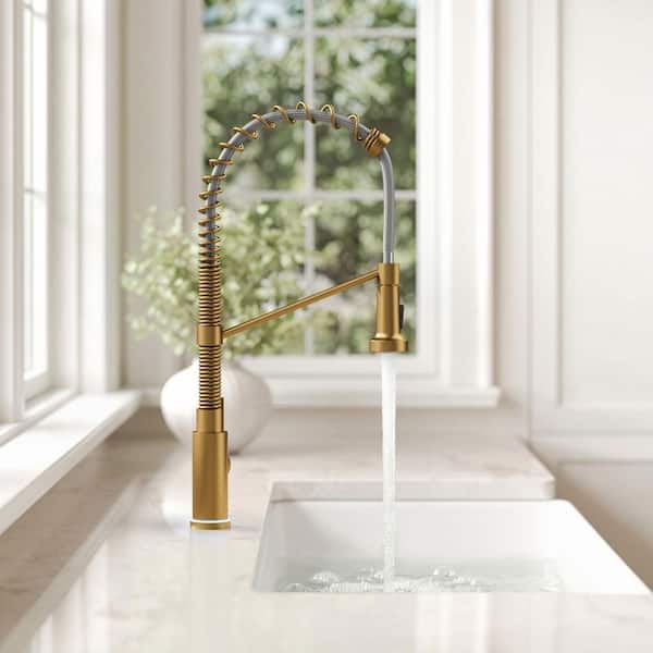 21 in. H Single Handle Pull Down Sprayer Kitchen Faucet 1.8 GPM with LED Base, 360° Swivel Spout in Brushed Gold