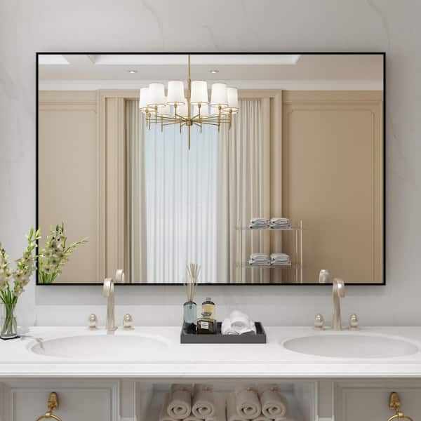 Klajowp 32 in. W x 48 in. H Rectangular Right angle Aluminum Alloy Framed Wall Mounted Bathroom Vanity Mirror in Black