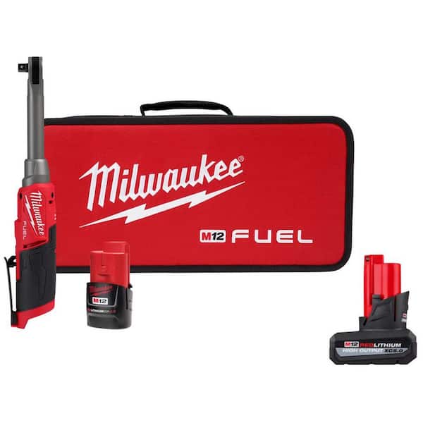 Milwaukee M12 FUEL 12V Li-Ion Brushless 3/8 in. Extended Reach High Speed Cordless Ratchet Kit with Charger with 5.0 Ah Battery