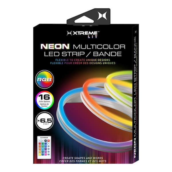 XTREME Neon Multi-Color 6.5 ft. LED Light Strip, Remote Control, 16  Colors/4 Flash Modes, Bendable For Creative Shapes XLB7-1055-RGB - The Home  Depot