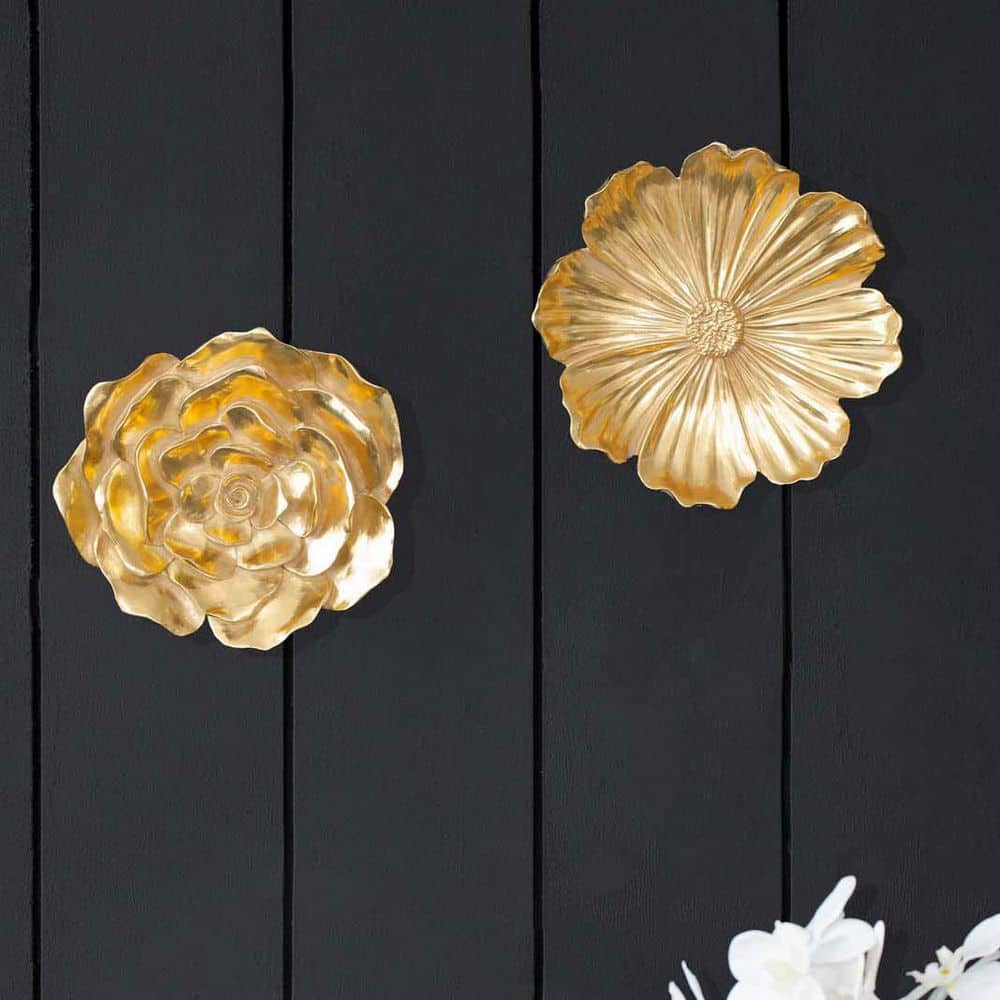 12 in. x 12 in. Gold Rose Hanging Wall Accents Metal Work Modern Accent Han