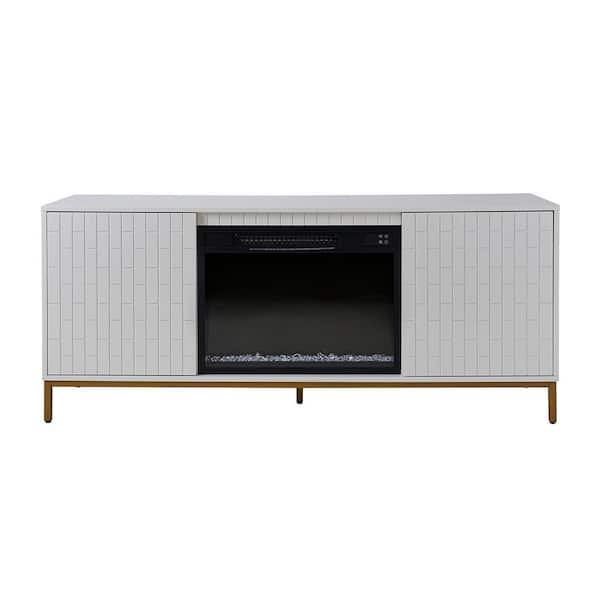 JAYDEN CREATION Mia Ivory 58" Media Console TV Stand for TVs Up to 55" With Electric Fireplace Included