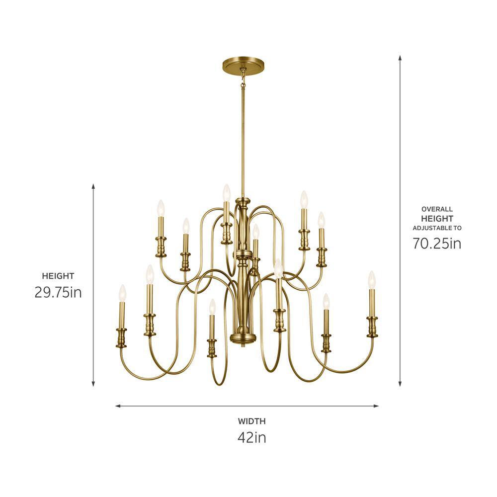Karthe 42" Natural Brass 12-Light Candle Chandelier