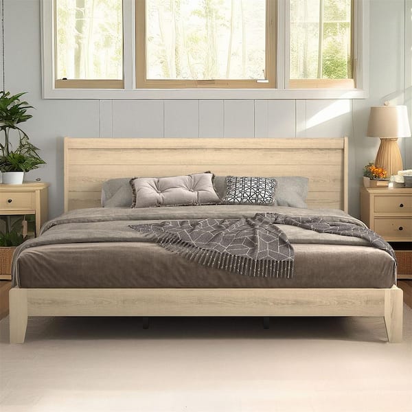 GALANO Abby Serene Oslo Oak Gray King Platform Bed with Headboard