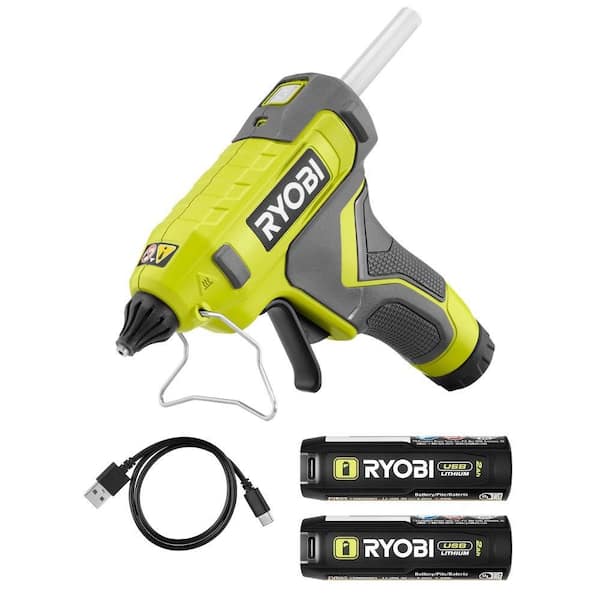 USB Lithium Cordless Glue Gun Kit with 2Ah Battery, Charging Cable, Glue Sticks (3-Piece), and Extra 2Ah Battery