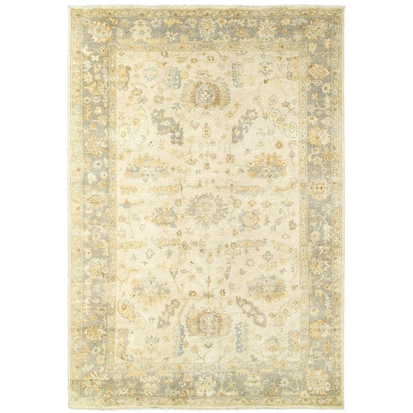 6' X 9' Beige And Gray Wool Oriental Hand Knotted Area Rug