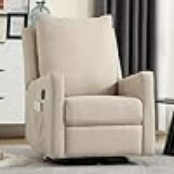 Bestier Beige Glider Manual Swivel Rocker Recliner Nursery Chair with Soft Padded Backrest