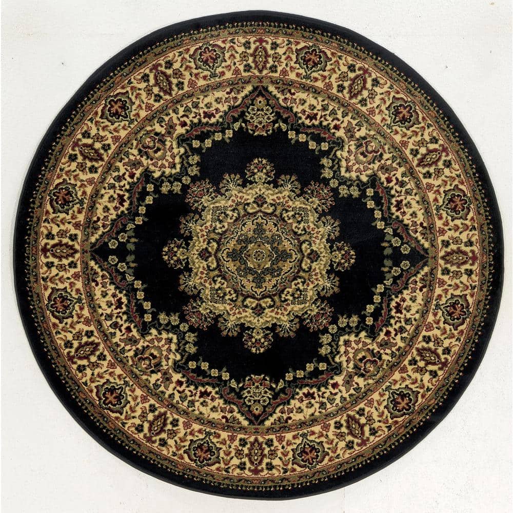 Castello Black 5 ft. Round Traditional Oriental Medallion Area Rug