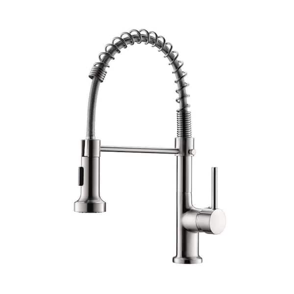 16.3 in. H Commercial Single Handle Pull Down Sprayer Kitchen Sink Faucet in Brushed Nickle with 360 ° Spout Swivel