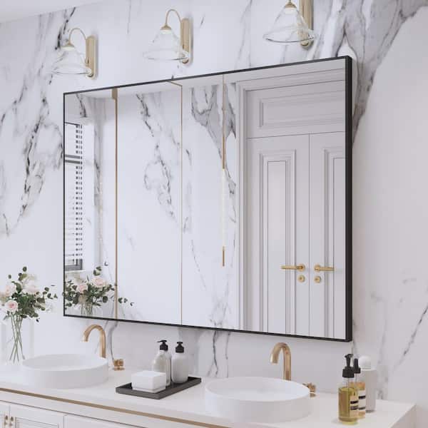 48 in. W x 36 in. H Aluminum Framed Rectangular Vanity Wall Mounted Mirror in Matte Black