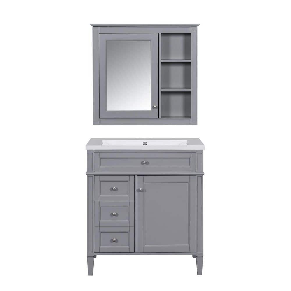30 in. W x 18.3 in. D x 33.8 in. H Single Sink Bath Vanity in Grey with White Ceramic Top and Mirror price history on PriceWatchPro
