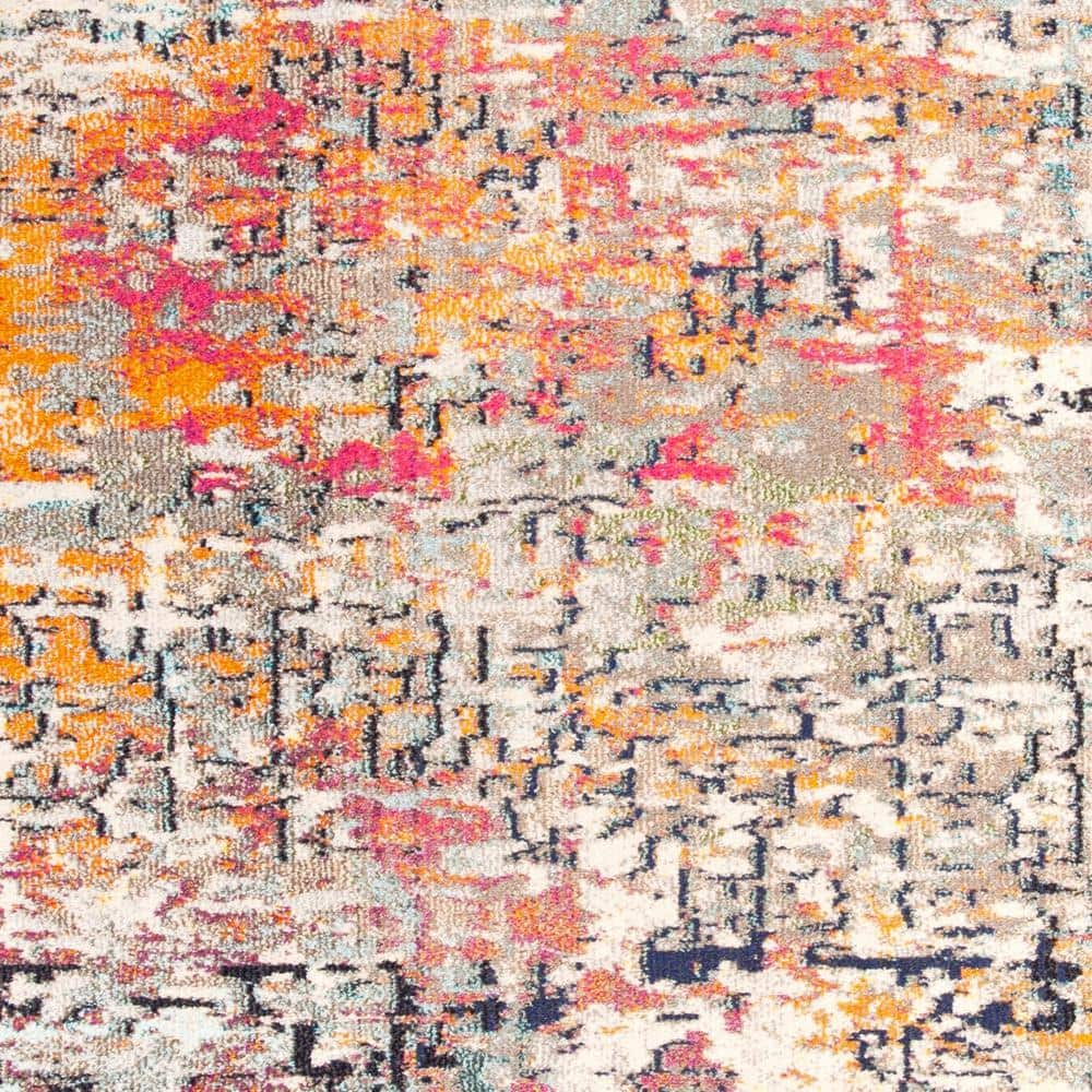 Chic Metro-Mod Grey and Pink Hand-Knotted 8' x 10' Area Rug