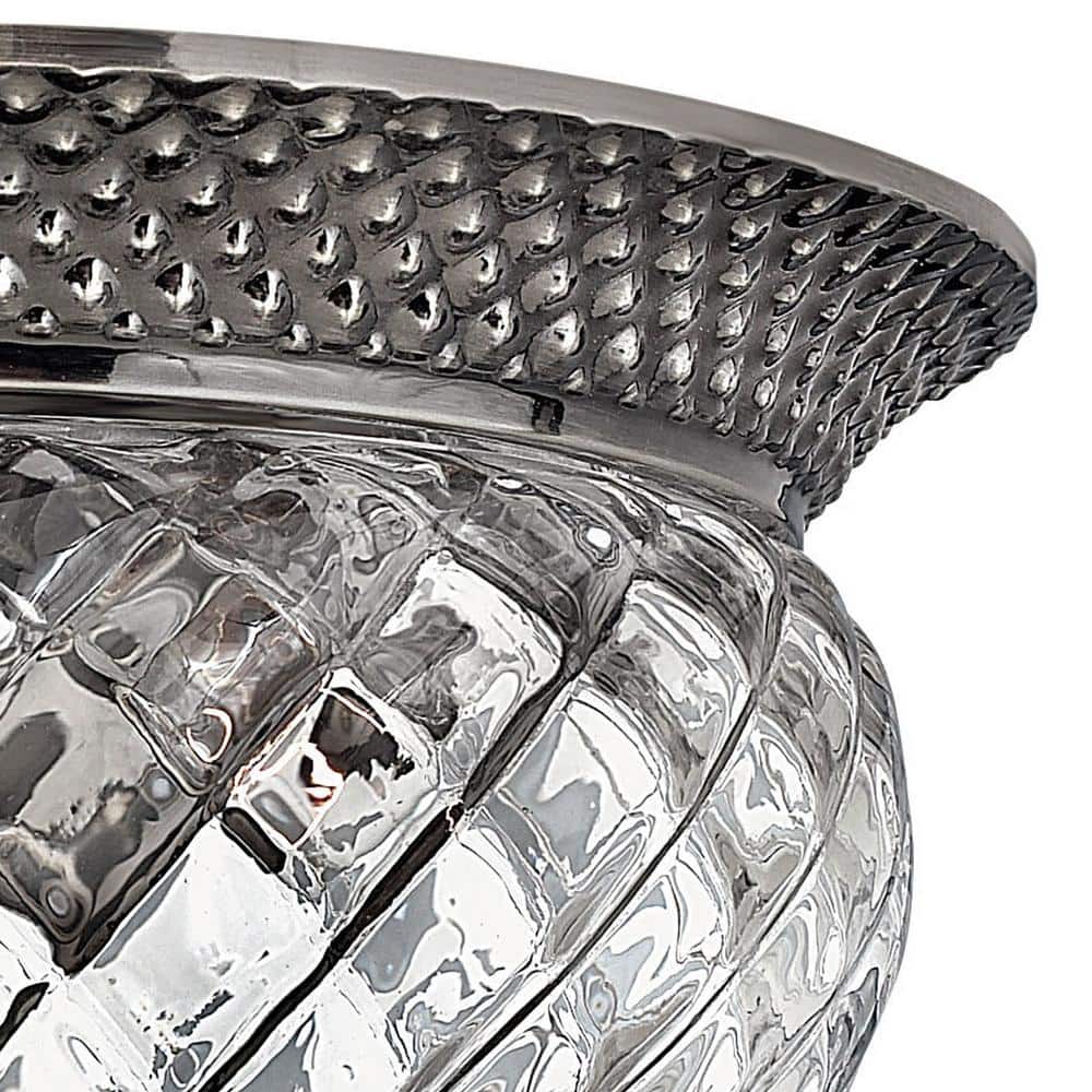 Polished Antique Nickel 2-Light Flush Mount with Clear Glass
