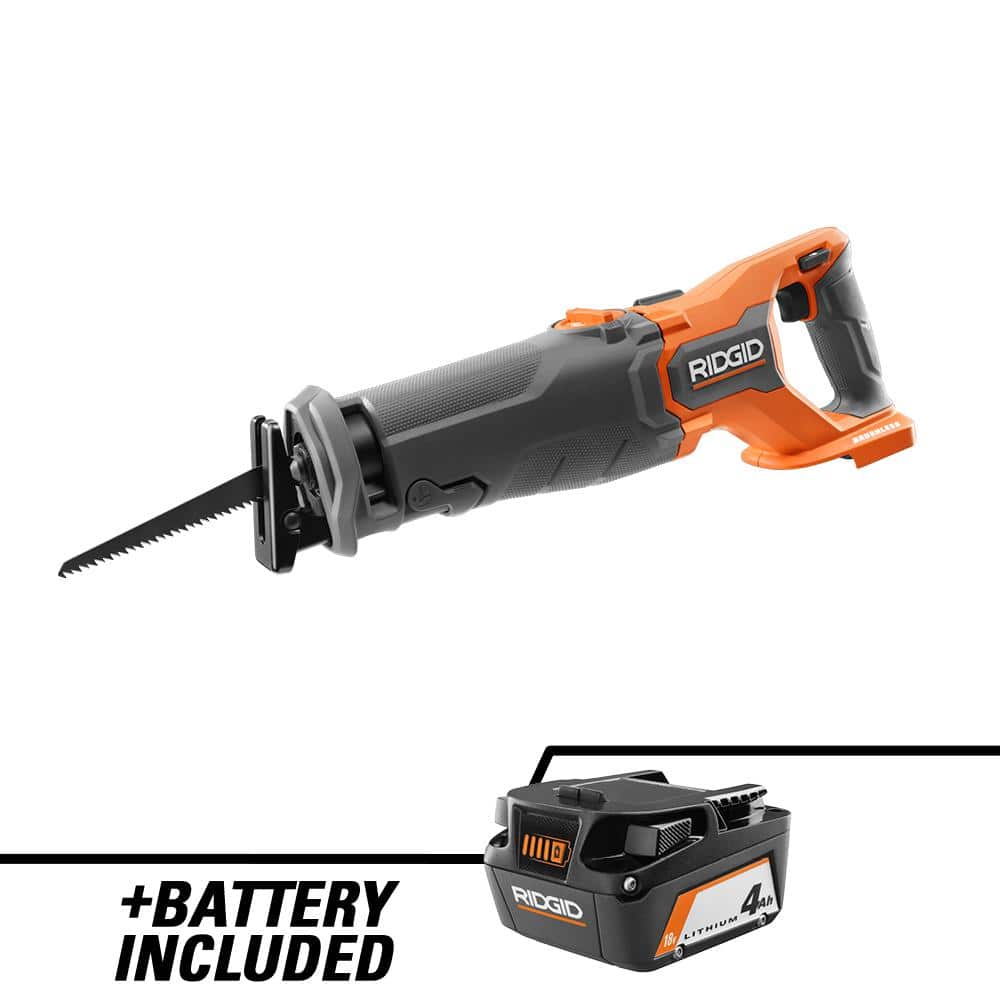 RIDGID 18V Brushless Cordless Reciprocating Saw with 18V Lithium-Ion 4.0 Ah Battery -  R8647-R87004