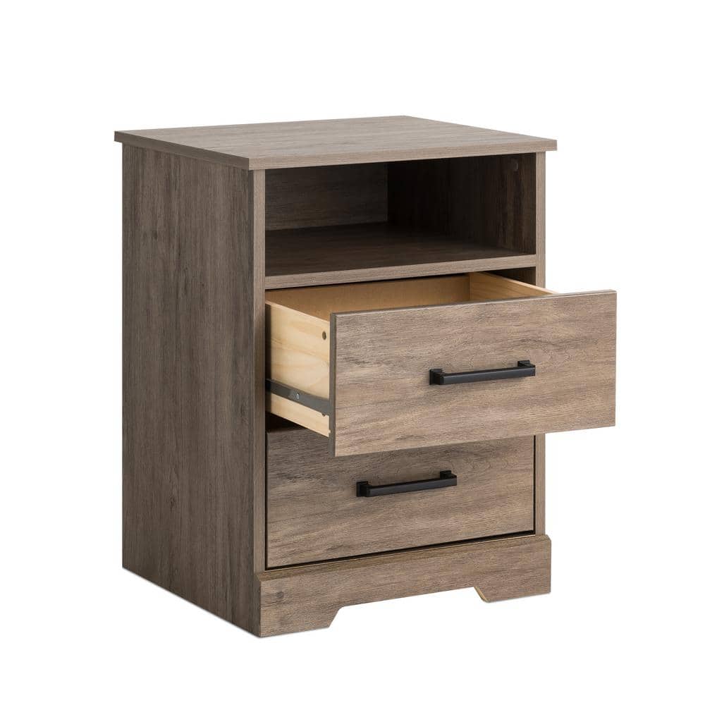 Rustic Brown Pine Wood 2-Drawer Nightstand with Open Shelf