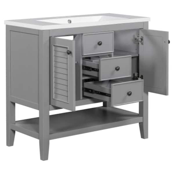BY08 36.00 in. W x 18.00 in. D x 34.40 in. H Freestanding Bath Vanity in Gray with White Top