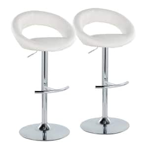 Posh 33.25 in. White Faux Leather and Chrome Metal Adjustable Bar Stool (Set of 2)