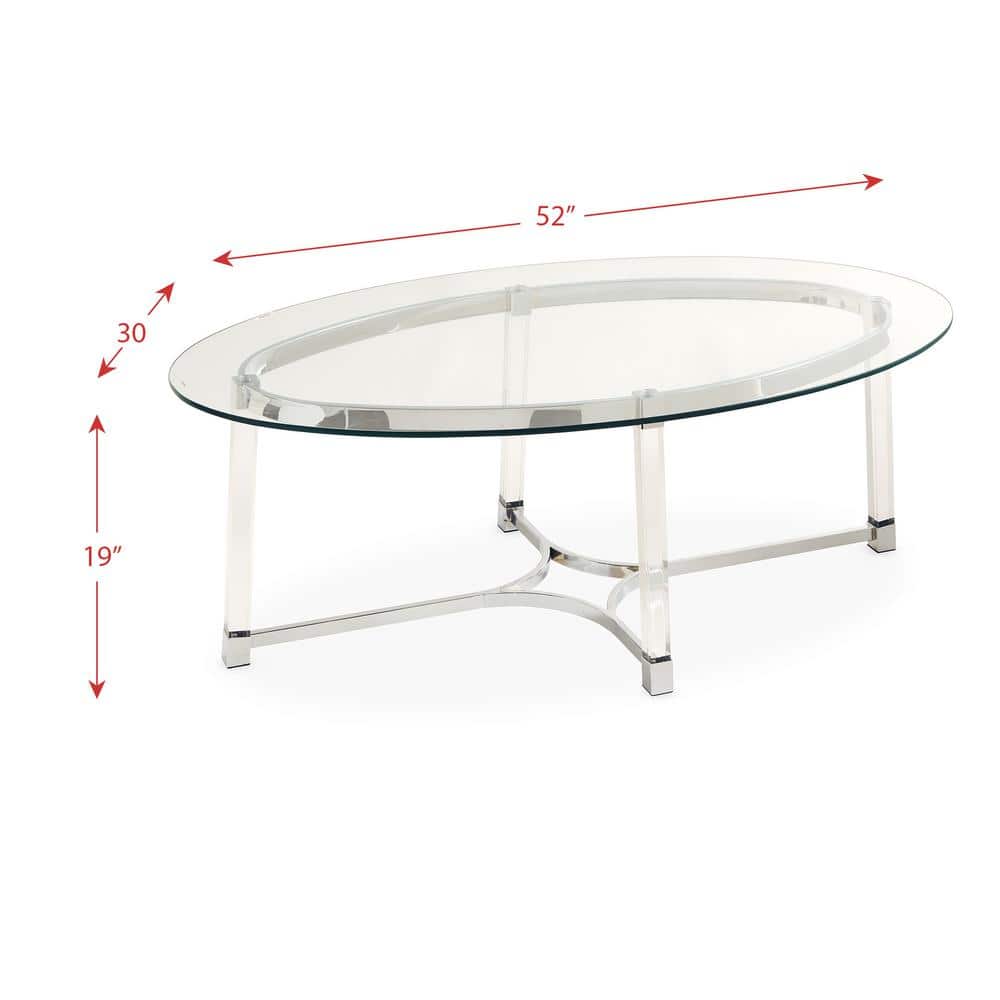 Contemporary Chrome & Glass Oval Coffee Table with Acrylic Legs