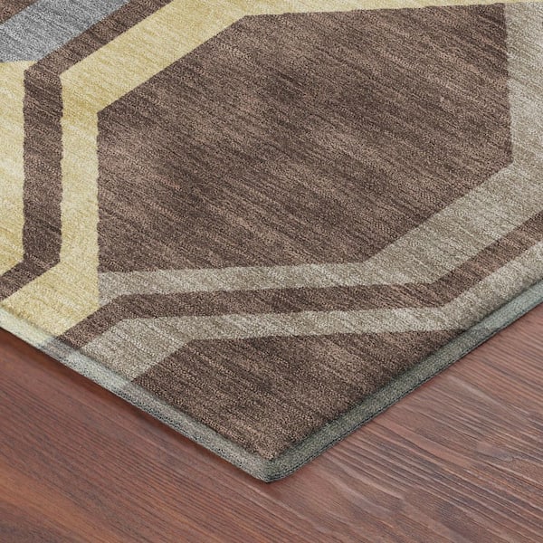Mayfield Premium Machine Washable Abstract AMF2326 Chocolate 2 ft. x 7 ft. Runner Rug