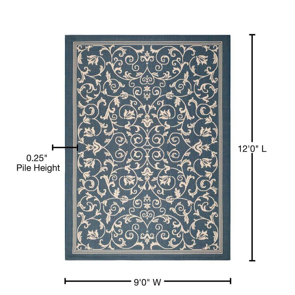 Navy & Beige 9' x 12' Reversible Flat Woven Outdoor Area Rug