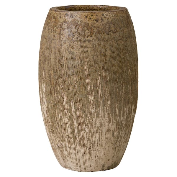 9 in. Antique Amber Ceramic Round Planter (9 in. L x 9 in. W x 15 in. H) High-fire treatment with Drainage Hole