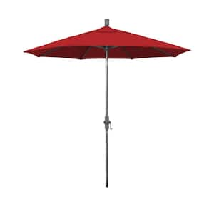 7.5 ft. Hammertone Grey Aluminum Market Patio Umbrella Collar Tilt Crank Lift in Jockey Red Sunbrella