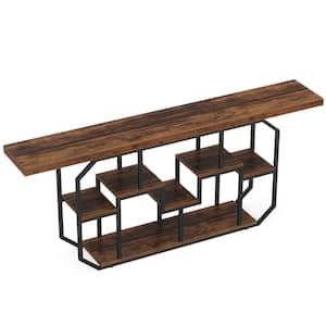 Turrella 70.9 in. Brown Narrow Long Rectangle Wood Console Table with Shelves Rustic Behind Couch Table for Entrance