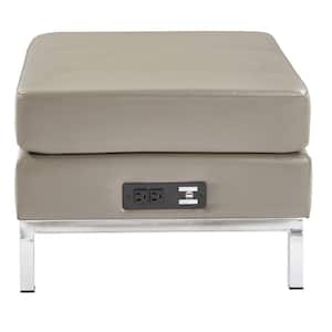 Smoke Faux Leather Ottoman Modular Component with Chrome Base and AC/USB 3.0 Charging Station