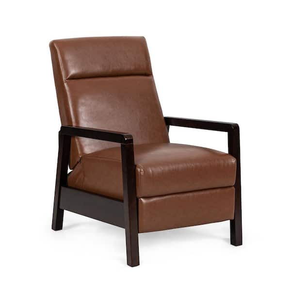 Noble House Gilmans Cognac Brown and Dark Espresso Faux Leather Upholstered Pushback Recliner
