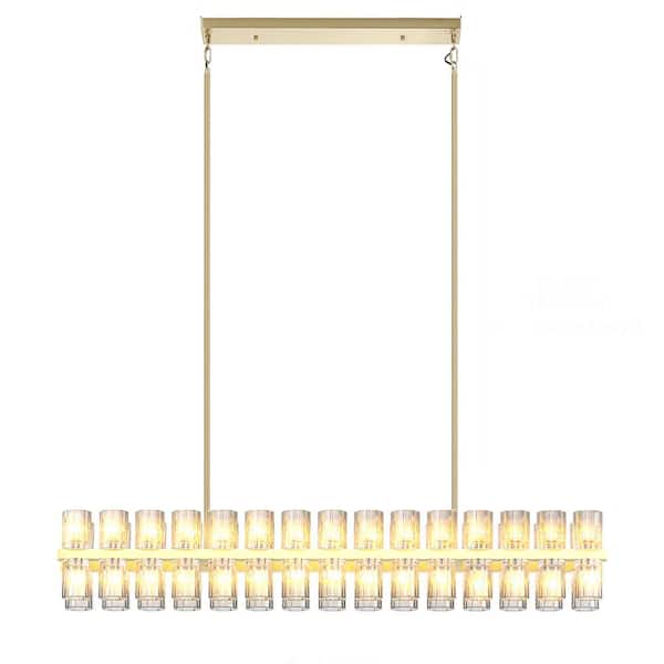 Crysia Modern LED 54 in. 60-Lights Gold K9 Crystal Linear Chandelier with Bulbs Included, for Kitchen Island Dining Room