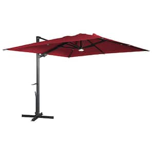 10x10 ft. 360°Rotation Square Cantilever Patio Umbrella with Bluetooth Speaker and LED Light in Red