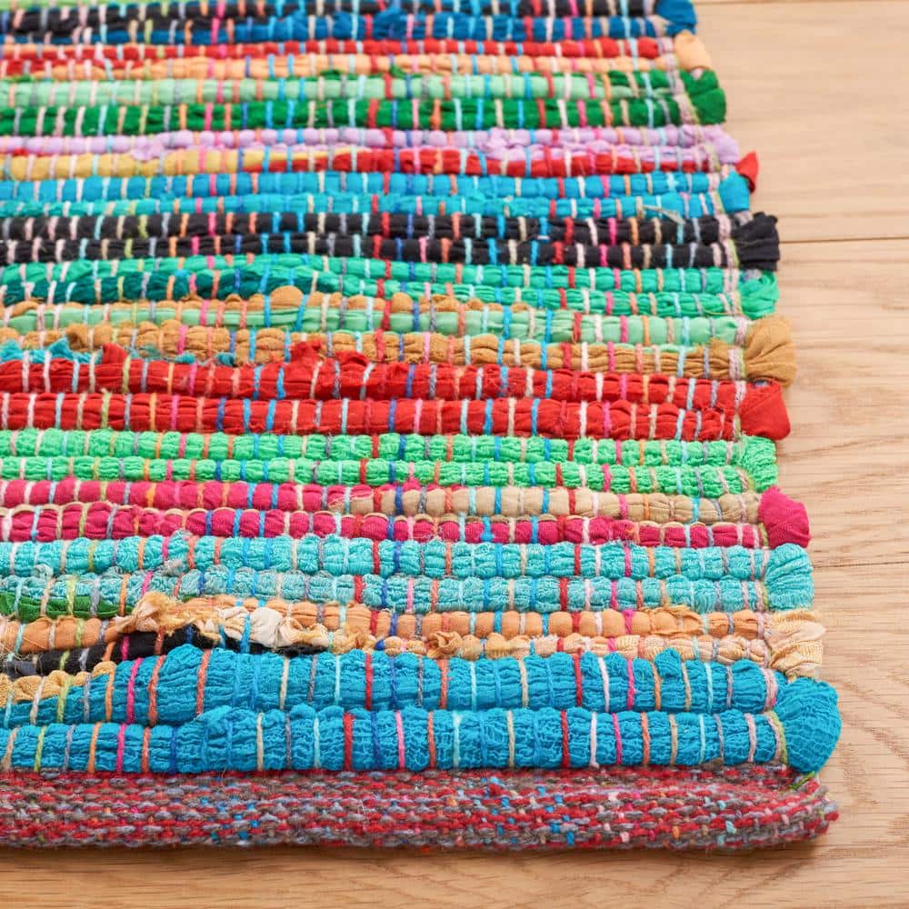 Handmade Boho Stripe Wool-Cotton Blend Rug, Green/Multi, 2'6" x 4'